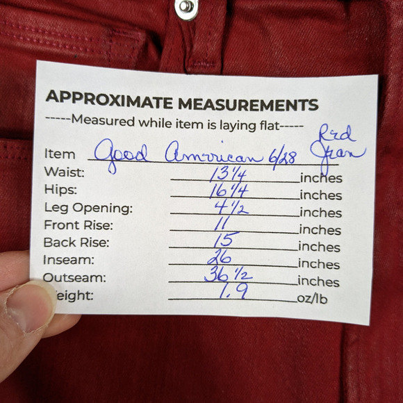 Good American Womens Jeans 6 28 Red Good Waist Crop Shimmer Cut Off Cuff Pants - Picture 13 of 13